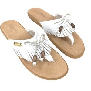 Quoddy Fringe Thong Sandals White Leather Sz 10